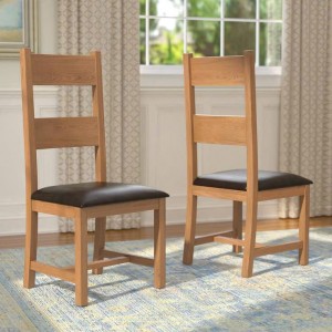 Ghế 2 Nan : Gỗ Sồi + Mặt Ghế Nệm Da PU ( Màu Đen )
